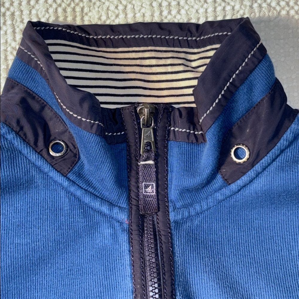 Sperry Top-Sider Blue 1/2 Zip Nautical Pullover, Striped Collar, Large, EUC - Picture 5 of 16